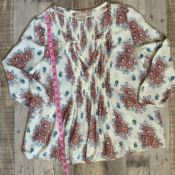 Anthropologie Vanessa Virginia Mahdia Block Print Peasant Pull On Blouse SZ XS - Picture 11 of 13